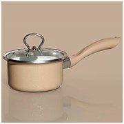 Ковш эмалир. со стекл. крышкой с эффектом металлик серия "Deluxe" цвет: кофейный 1,1 л. 14х8,5 см