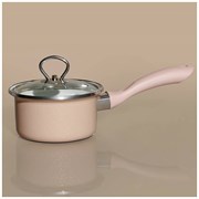 Ковш эмалир.со стеклянной крышкой с эффектом металлик серия "Deluxe" цвет: розовый 1,1 л. 14х8,5 см