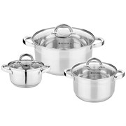 Набор кастрюль agness со стекл.крышками 6пр.1,7/3,5/5,5 л. размер 16x9,5/20x12.5/ 24x13.5 см