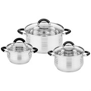 Набор кастрюль agness со стекл.крышками 6пр.1,7/3,5/6,5 л. размер 16x9,5/20x12.5/26x13.5 см