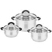Набор кастрюль agness со стекл.крышками 6пр.1,7/2,6/3,5 л. размер 16x9,5/18x11,5/20x12.5 см