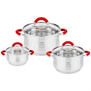 Набор кастрюль agness со стекл.крышками 6пр.1,7/2,6/3,5 л. размер 16x9,5/18x11,5/20x12.5 см