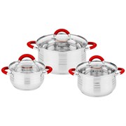 Набор кастрюль agness со стекл.крышками 6пр.1,7/3,5/5,5 л. размер 16x9,5/20x12.5/ 24x13.5 см