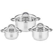 Набор кастрюль agness со стекл.крышками 6пр.1,7/3,5/5,5 л. размер 16x9,5/20x12.5/ 24x13.5 см