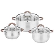 Набор кастрюль agness со стекл.крышками 6пр.1,7/3,5/5,5 л. размер 16x9,5/20x12.5/ 24x13.5 см