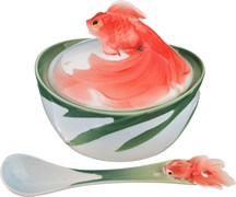 Икорница с крышкой и ложкой "Золотая рыбка" 10*10*9 см
