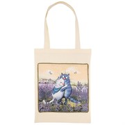 Сумка "Синие коты.лаванда",30х40 см ,крем, 100% хлопок,твил