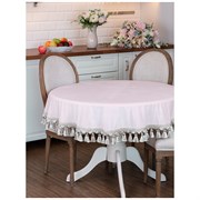 Скатерть круглая "Роскошь" d160 см , 100% п/э, кисти,розовый, велюр