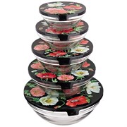 Набор миски с крышкой agness "Маки", 10 предметов, 150/250/450/630/1150 мл