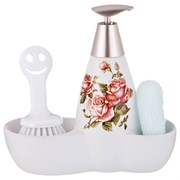 Дозатор для моющего средства "Корейская роза" 500 мл + губка и щетка 20*9*18 см