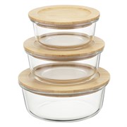 Набор стеклянных круглых контейнеров с бамбуковыми крышками, 3 шт.