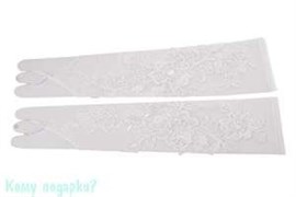 Перчатки свадебные с вышивкой, без пальцев, l=36 см, айвори