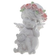 Фигура декоративная Ангелочек с медведем цвет: белый L9.5W9.5H13cм