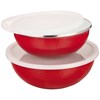 Набор мисок эмалир. с пласт.крышк, с эф-ом металлик серия "Deluxe" цв:красный 4пр. 1.7/3,0л. 20/24 с - фото 396287