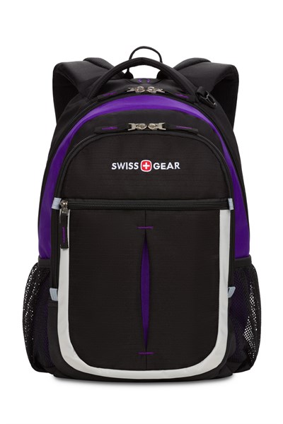 Рюкзак SWISSGEAR, чёрный/фиолетовый/серебристый, полиэстер 600D, 32х15х45 см, 22 л - фото 355096