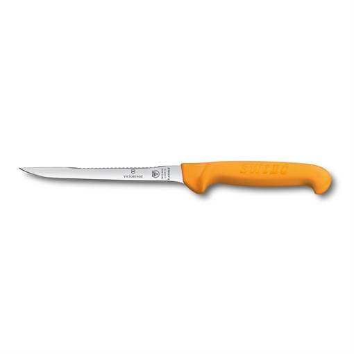 Нож для филеровки рыбы VICTORINOX Swibo, узкое гибкое лезвие 16 см с рыбочисткой, жёлтый - фото 355525