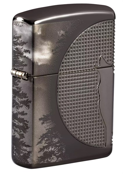 Зажигалка ZIPPO Armor™ Wolf  с покрытием High Polish Black Ice®, латунь/сталь, чёрная, 38x13x57 мм - фото 356589