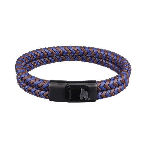 Браслет ZIPPO Braided Leather Bracelet, чёрный/коричневый/синий, плетёная кожа/сталь, 22 см - фото 357197