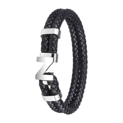 Браслет ZIPPO Steel Braided Leather Bracelet, чёрный, натуральная плетёная кожа/сталь, 20 см - фото 357199