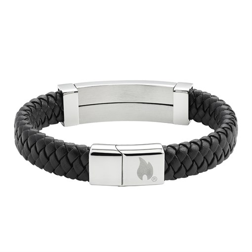 Браслет ZIPPO Steel Bar Braided Leather Bracelet, чёрный, натуральная кожа/нержавеющая сталь, 22 см - фото 357209