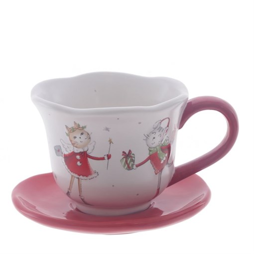 Чашка с блюдцем "Кошечки", 200 мл,  L14,5 W12,5 H8,5 см - фото 372374