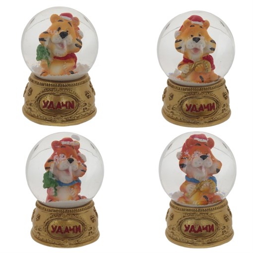 Фигурка декоративная в стеклянном шаре "Тигр", L4,5 W4,5 H6 см, 4в. - фото 375506