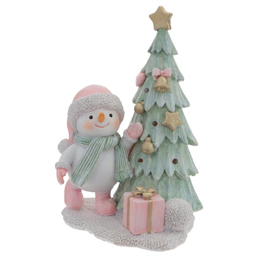 Фигурка декоративная "Снеговик и ёлка" (2xLR44), L11,5 W9 H15 см - фото 377021