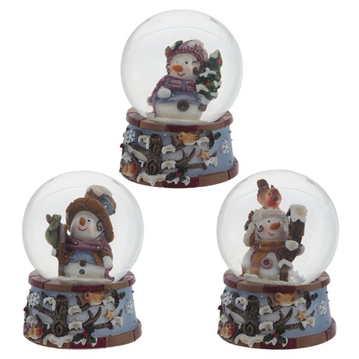 Фигурка декоративная в стекл. шаре "Снеговик",  L4,5 W4,5 H6 см, 3в. - фото 377150