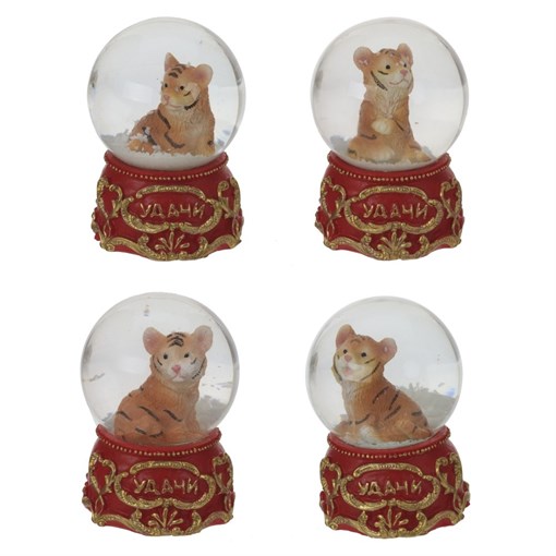 Фигурка декоративная в стеклянном шаре "Тигр", L4,5 W4,5 H6 см, 4в. - фото 377340