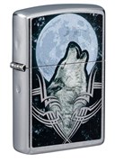 Зажигалка ZIPPO Howling Wolf с покрытием Street Chrome, латунь/сталь, серебристая, 38x13x57 мм
