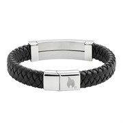Браслет ZIPPO Steel Bar Braided Leather Bracelet, чёрный, натуральная кожа/нержавеющая сталь, 22 см